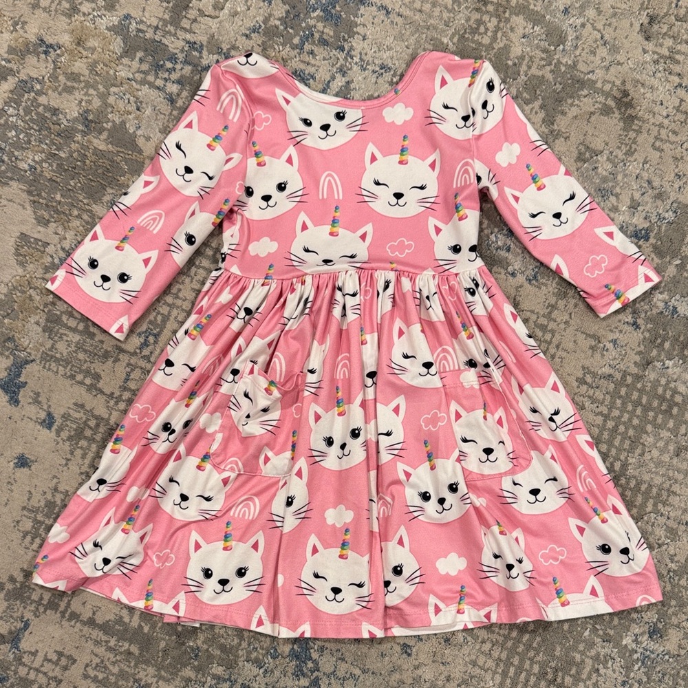 Pink Unicorn Kitties 3/4 Sleeve Dress Size 4T